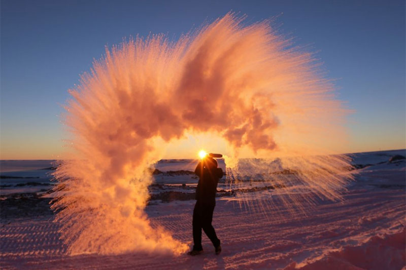 hot tea into the air